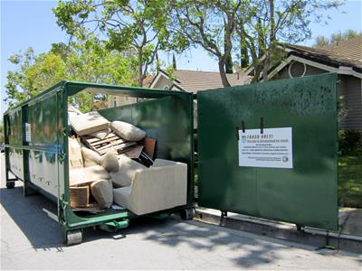View of Roll-Off Bin with Trash Inside