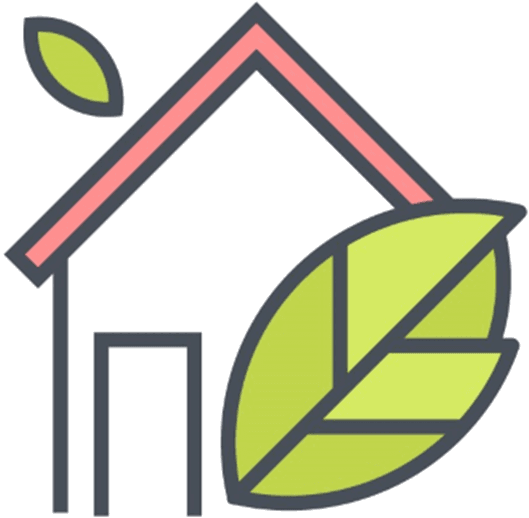 Home with green leaf icon