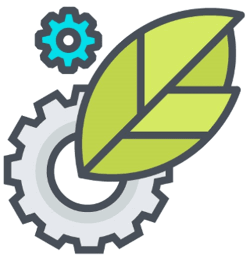 Gears and green leaf icon